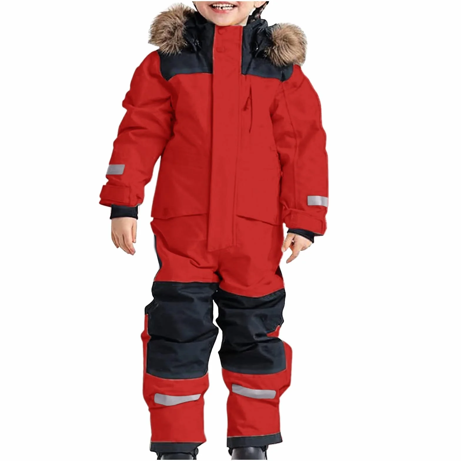 Combinaison de Ski Enfant Hiver Ensemble de Neige Imperméable Coupe Vent Veste à Capuche Pantalons Salopettes Zippé Fourrure Amovible Veste Combinaison softshell d'extérieur