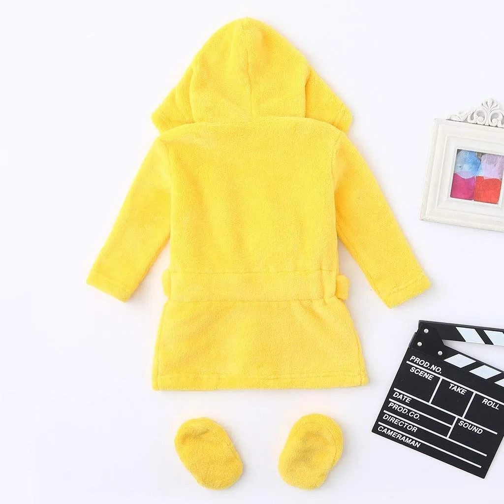 Vêtements de Nuit Bébé Sortie de Bain À Capuchon Garçons Filles Peignoir pour Enfant 0-12 Mois,Dessin animé Petit Canard Jaune Service à Domicile + Chaussures 2pcs Bébé Ensembles