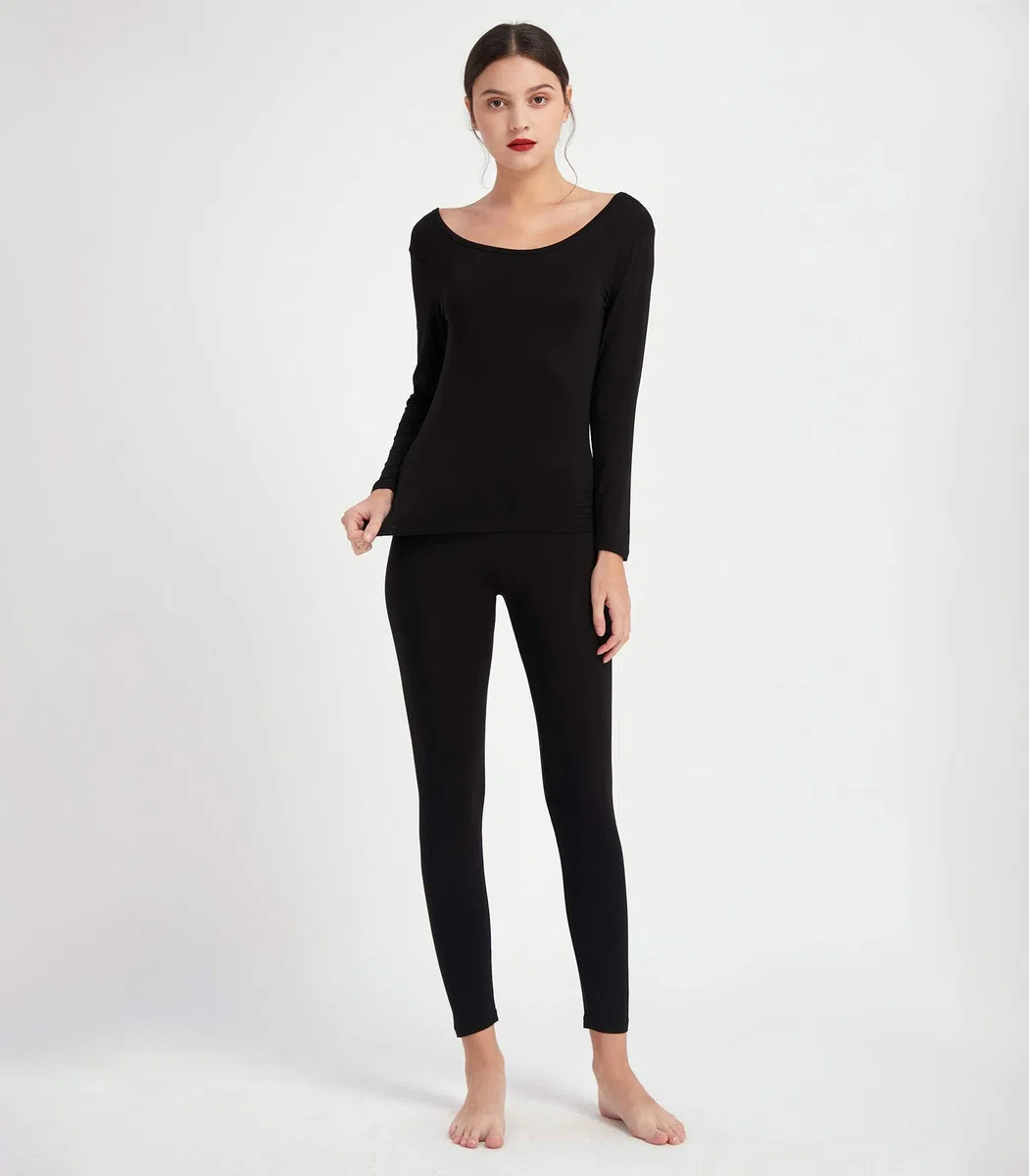 Mcilia Ensemble de sous-vêtements à Encolure dégagée Thermiques ultramince en Modal pour Femmes