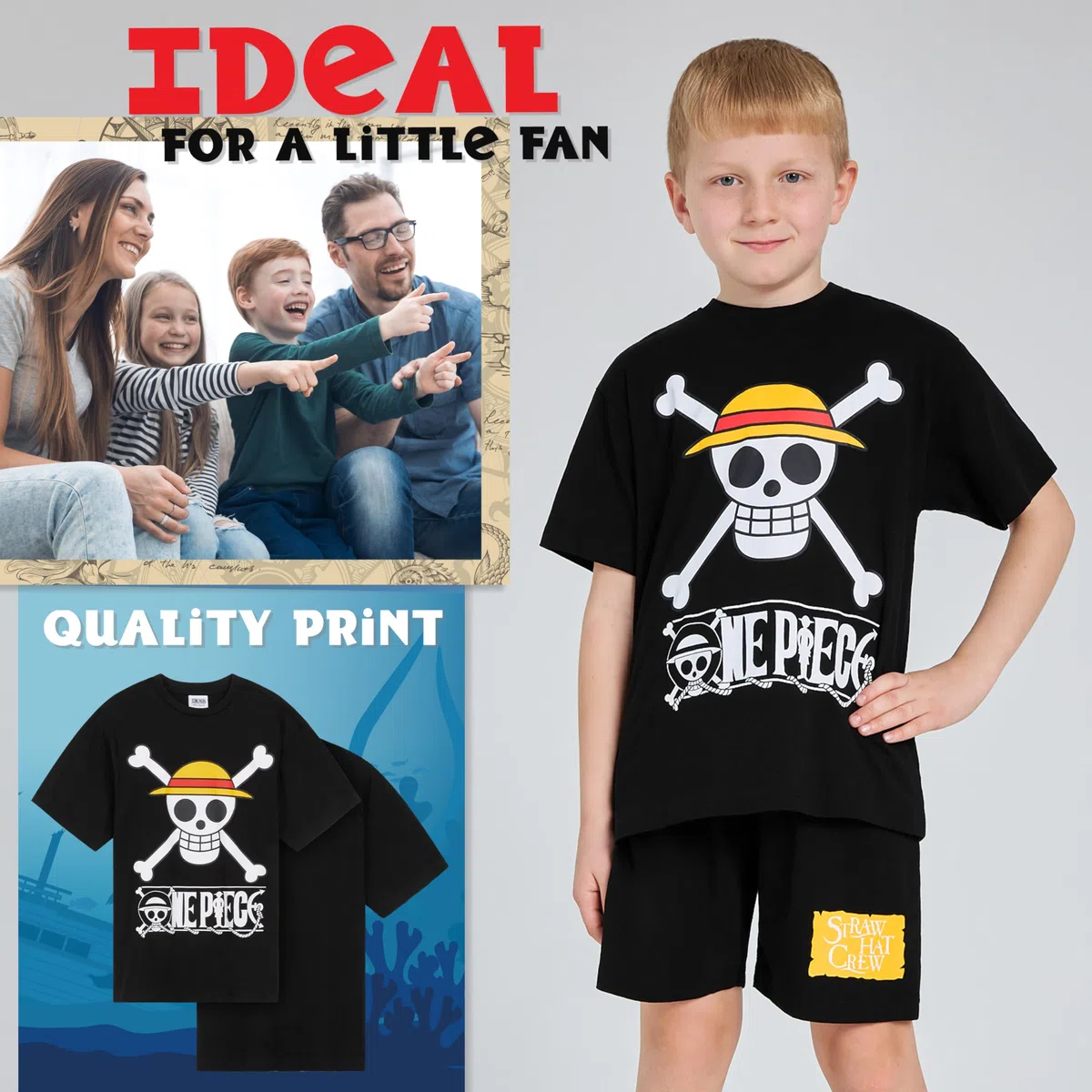 One Piece Ensemble de Pyjama, T-Shirt et Short Ensemble Garcon