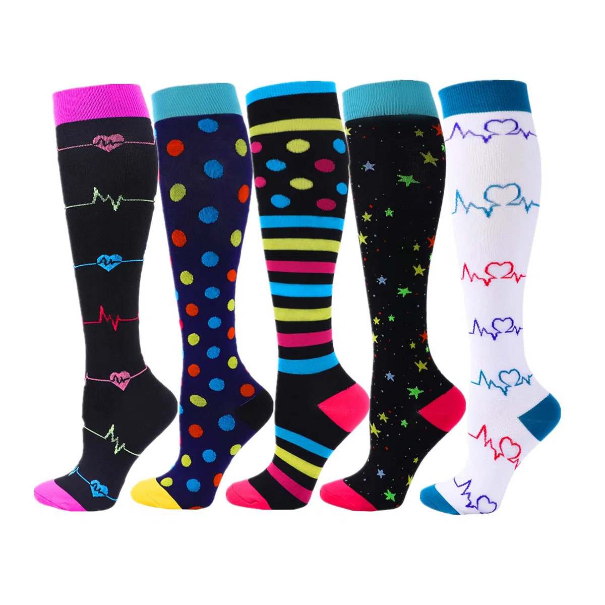 5 paires de chaussettes de compression 20-30 mmHg pour hommes/femmes infirmi¨¨re de r¨¦cup¨¦ration course maternit¨¦ grossesse vol voyage m¨¦dical sant¨¦ sport