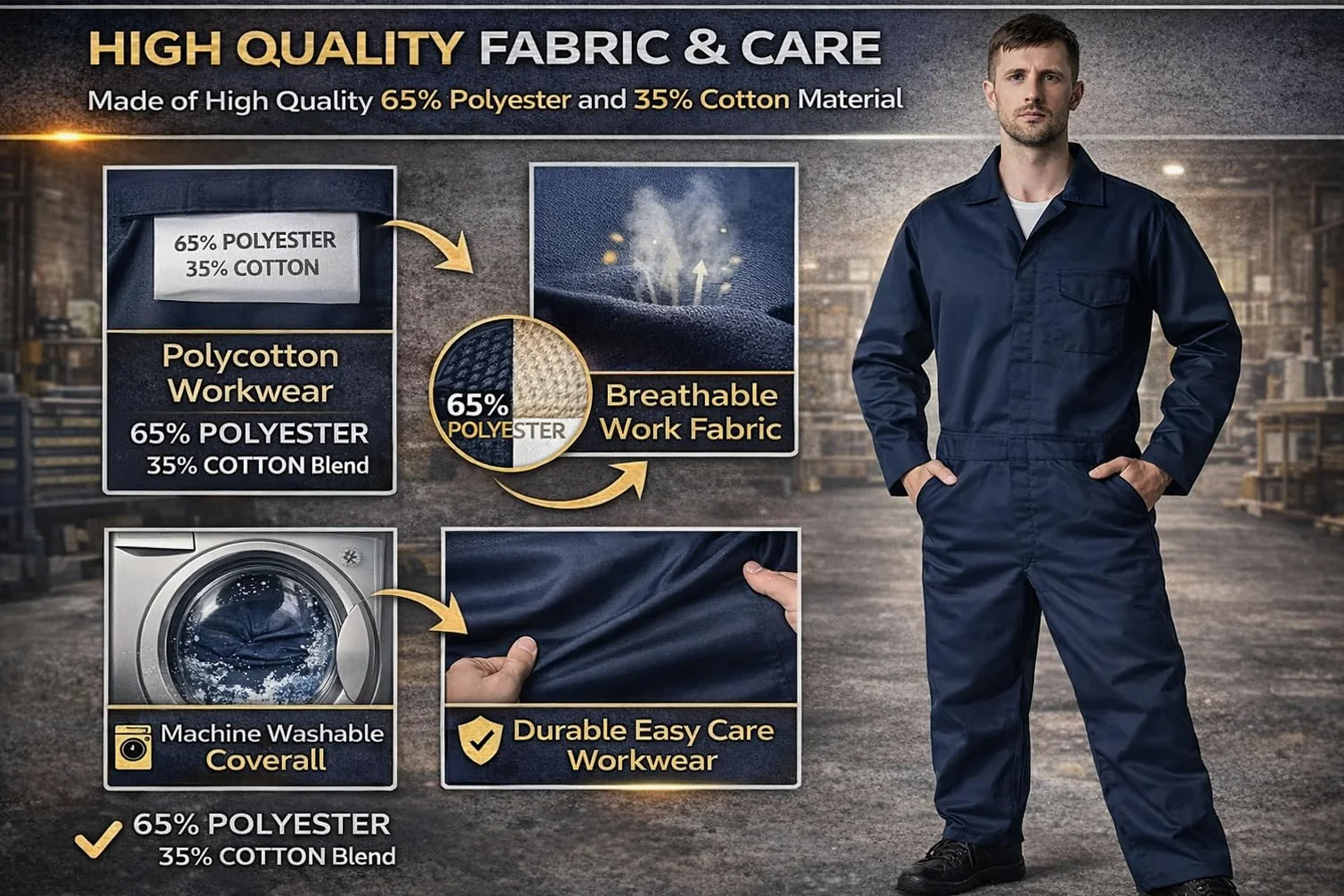 GRS C2 Combinaison de travail pour homme Bleu marine foncé – Combinaison de protection pour mécanicien, atelier, entrepôt, université, étudiants, garages, bricolage
