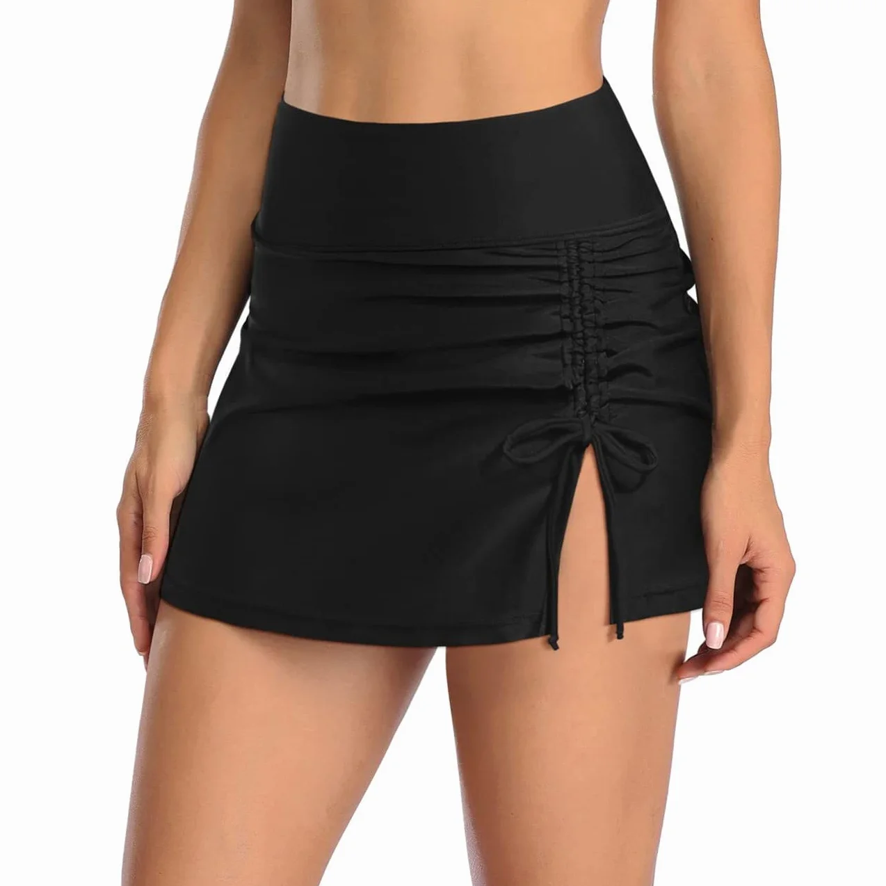 Jupe de Bain Femme Ruched Serrage Réglable Bikini Bas de Maillots de Bain Jupette avec Intégré Taille Haute Jupe de Sport Short de Bain Bikini de Plage Vêtements d'Été