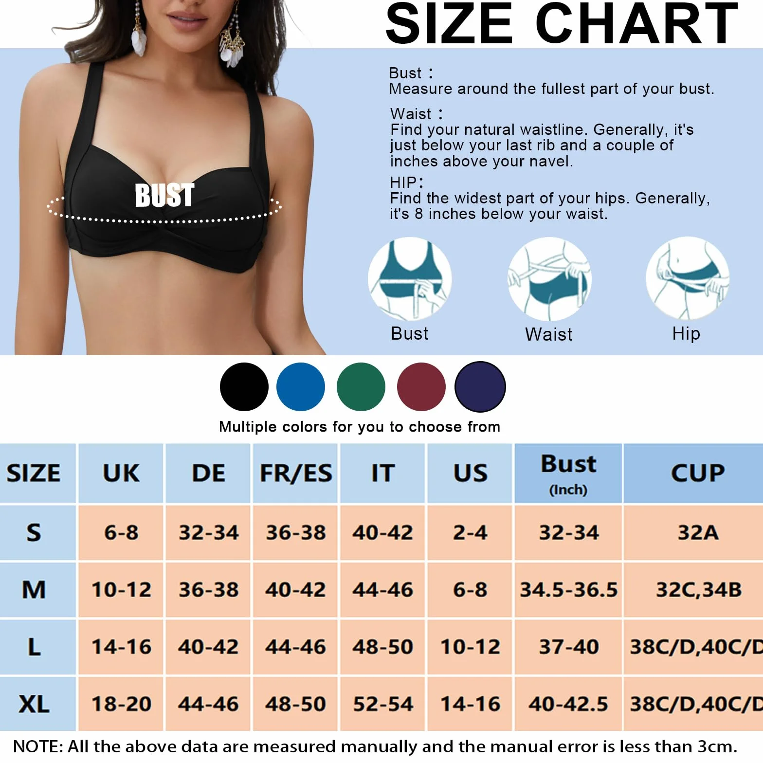Haut de Bikini pour Femme Push-up Haut de Maillot de Bain Froncé et Torsadé Rétro Classique Hauts de Bikini