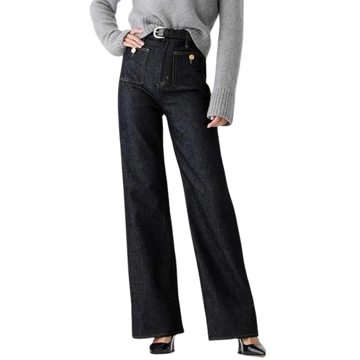 Le favori d'Oprah - Pantalon Large de Marin à contrôle du Ventre, Jean à Jambe Large Chiccurva, Jean préféré d'Oprah (A,XL)