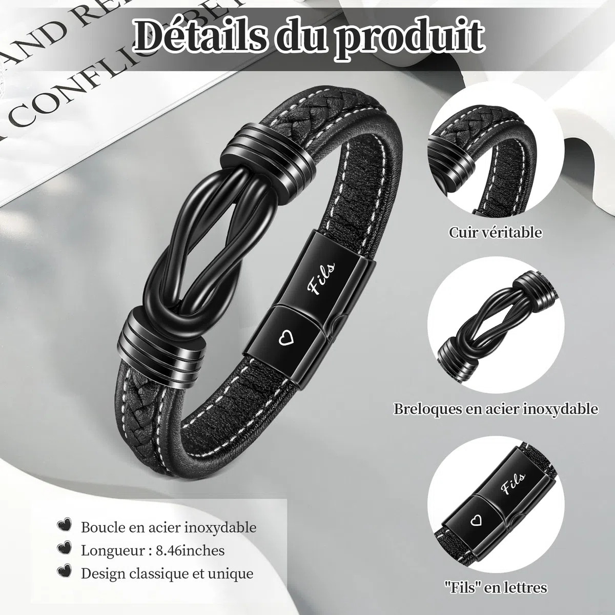 YELUWA Cadeau Fils de Maman, Bracelet avec Gravure Fils de Parents Maman Papa, Cadeaux pour Garçons Adolescents, 17e 18e 21e 16e Anniversaire Garçon, Bracelet Cuir pour Homme