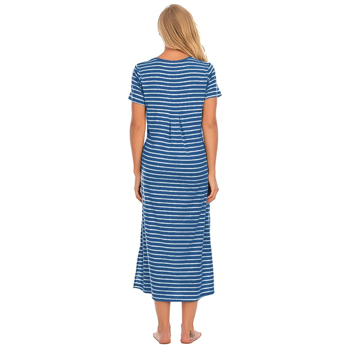 Jlowesun Chemise de Nuit à Rayures pour Femmes Robe de Nuit à Boutons Doux et à Manches Courtes avec Poches