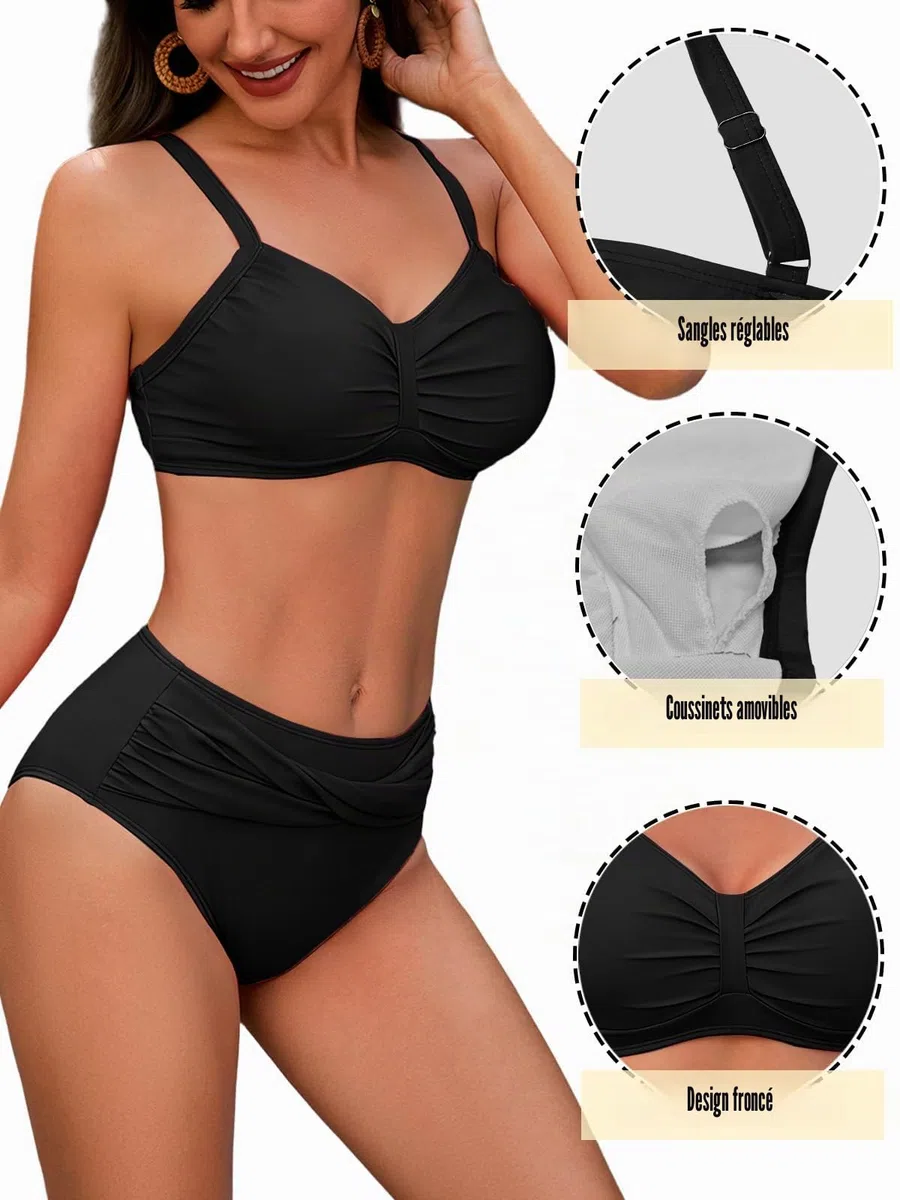 Maillots de Bain Femme 2 Pièces Taille Haute Ensemble de Bikini Push Up Rembourré Chic et Élégant Deux Pièces Torsadé Bikini Set Beachwear
