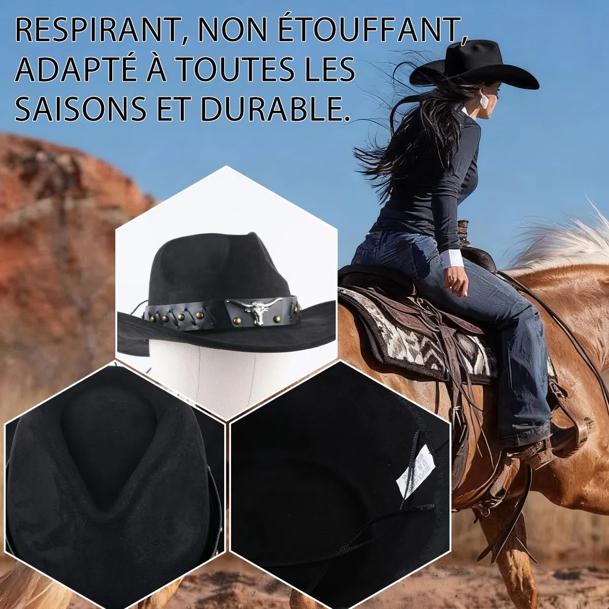 MYKAGS Chapeau de Cowboy pour Femmes et Hommes, Chapeaux Western en Daim, Chapeau Panama, Chapeaux de Cow-Boy à Large Bord, Cow-Girl Western en Daim