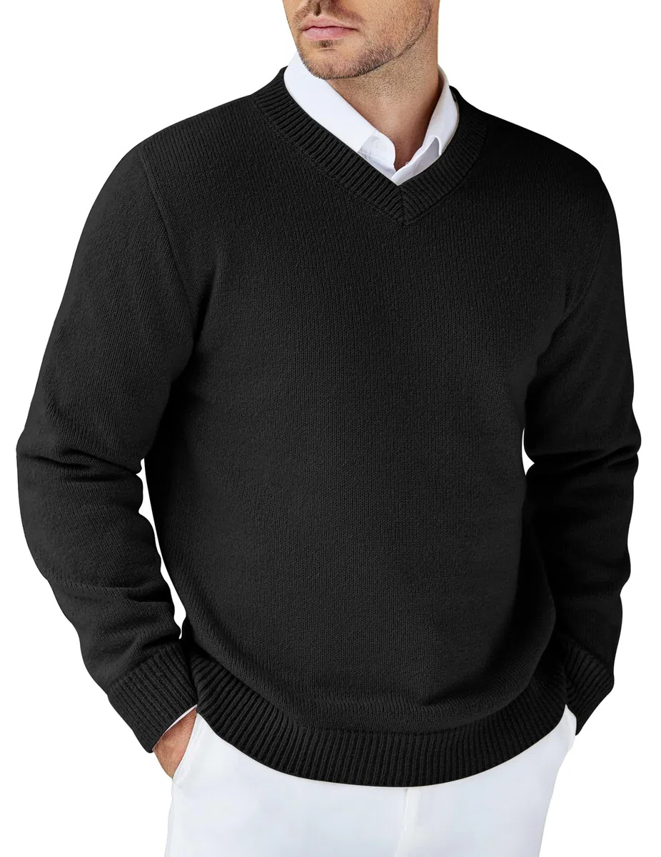 COOFANDY Pull Homme Col V Pullover d'hiver Épais Tricoté Manches Longues Sweat Homme Regular Fit