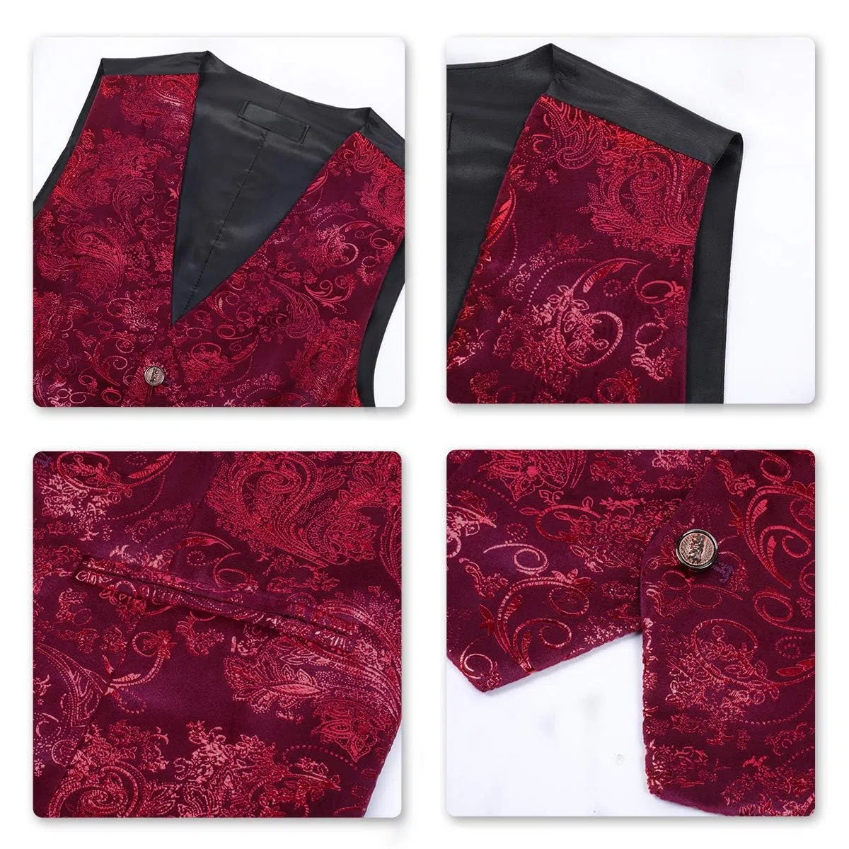 Allthemen Gilet Homme Classique Paisley Floral Jacquard Gilet Mariage Luxe Soirée Slim Fit Gilet de Costume pour Homme