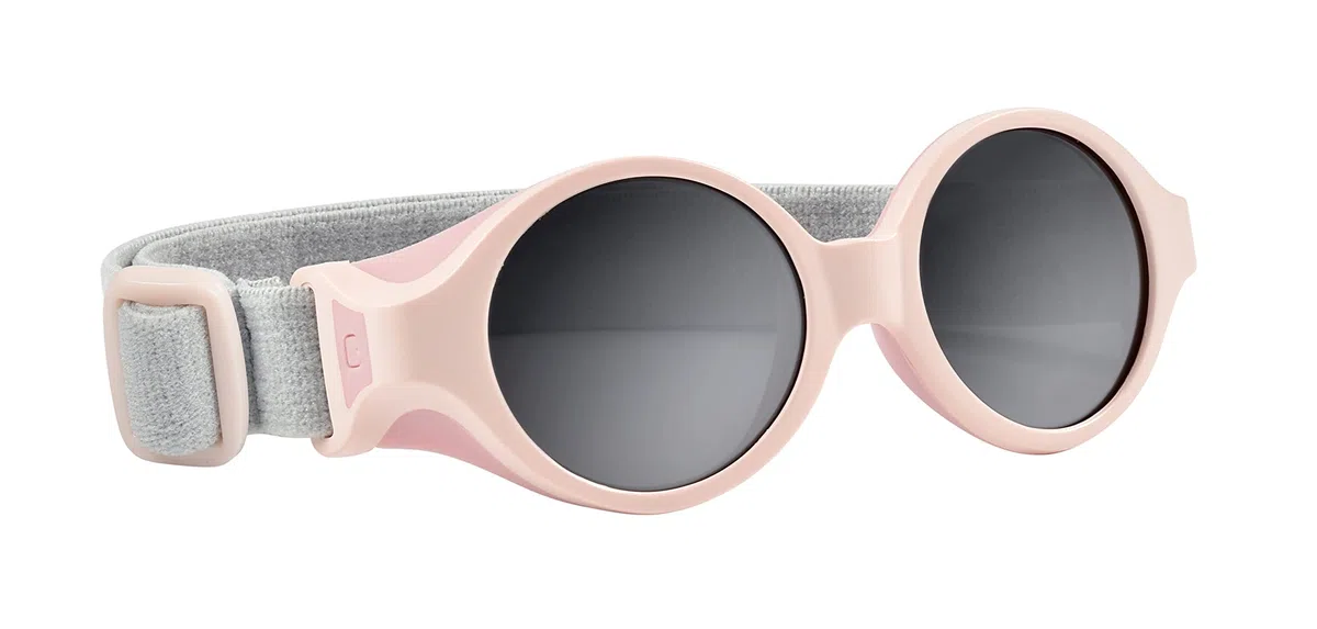 Béaba, Lunettes de soleil pour bébé 0-9 mois, Protection 100% UV - CAT 4, Protection Latérale, Confort Optimal, Bandeau élastique ajustable, Rose dragée