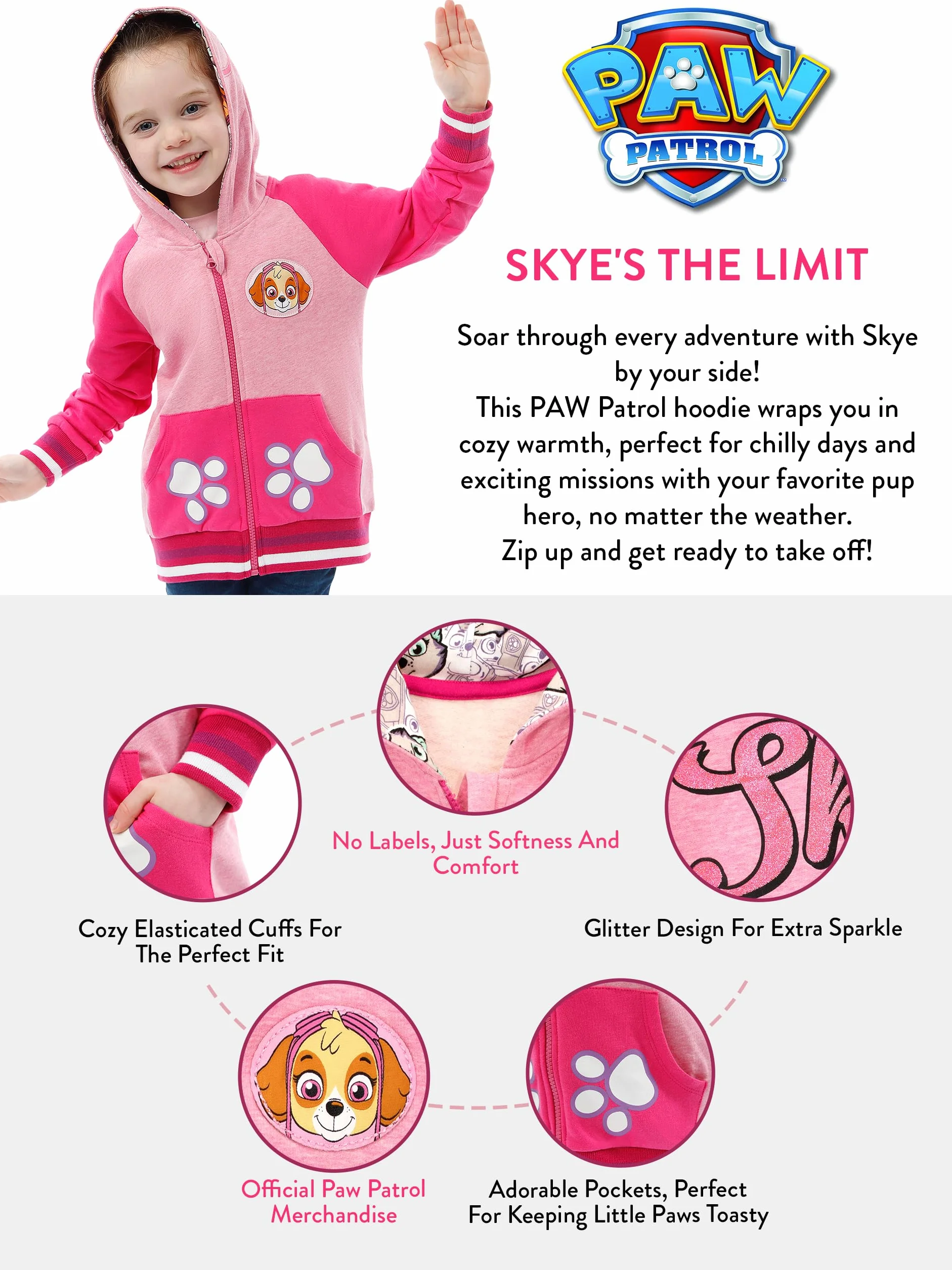 Paw Patrol Sweats à Capuche Fille | Pull Zip Skye | Sweat Zippé Pat Patrouille pour Enfants