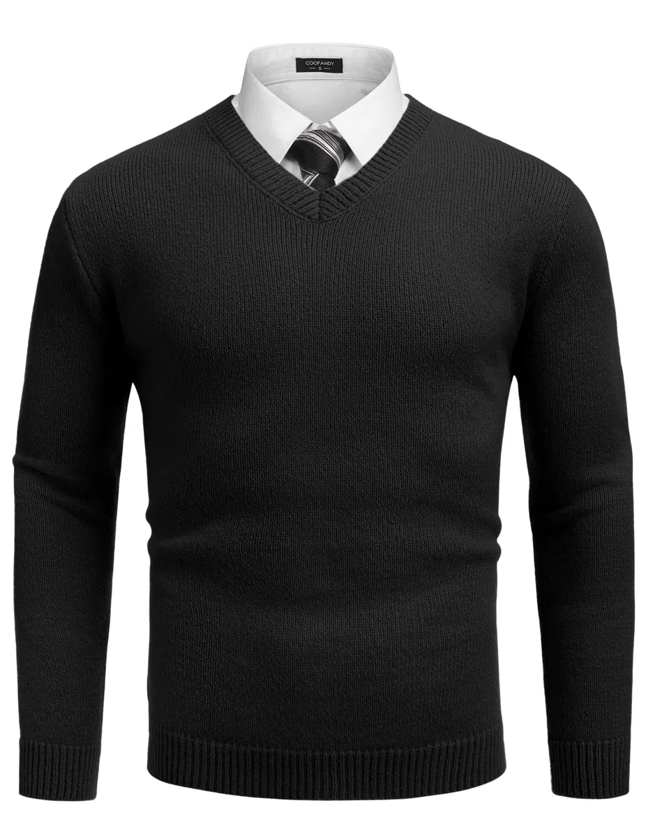 COOFANDY Pull Homme Col V Pullover d'hiver Épais Tricoté Manches Longues Sweat Homme Regular Fit