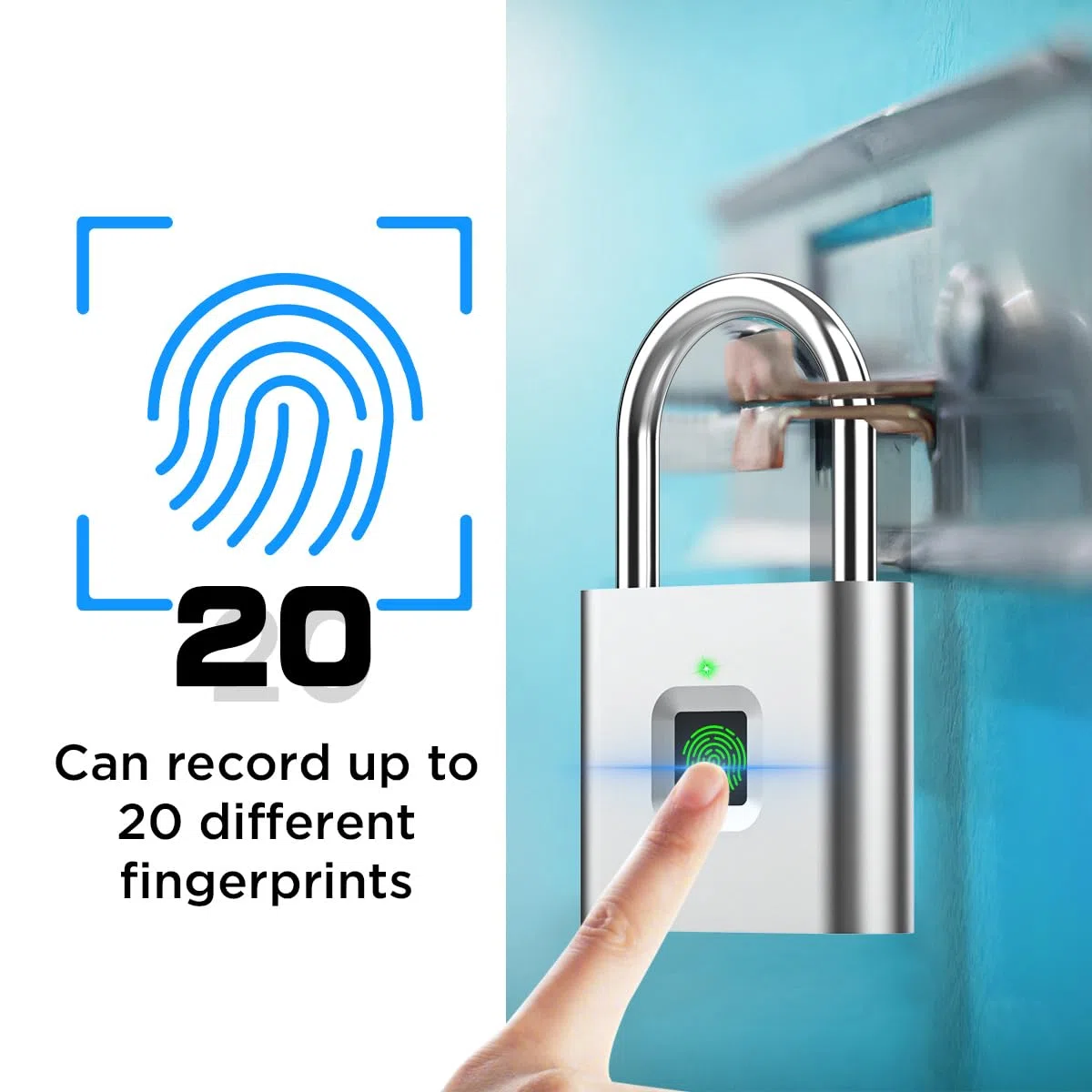 AICase Cadenas numérique à empreintes digitales, rechargeable par USB, verrouillage sans clé, IP67, étanche, pour intérieur et extérieur, argenté