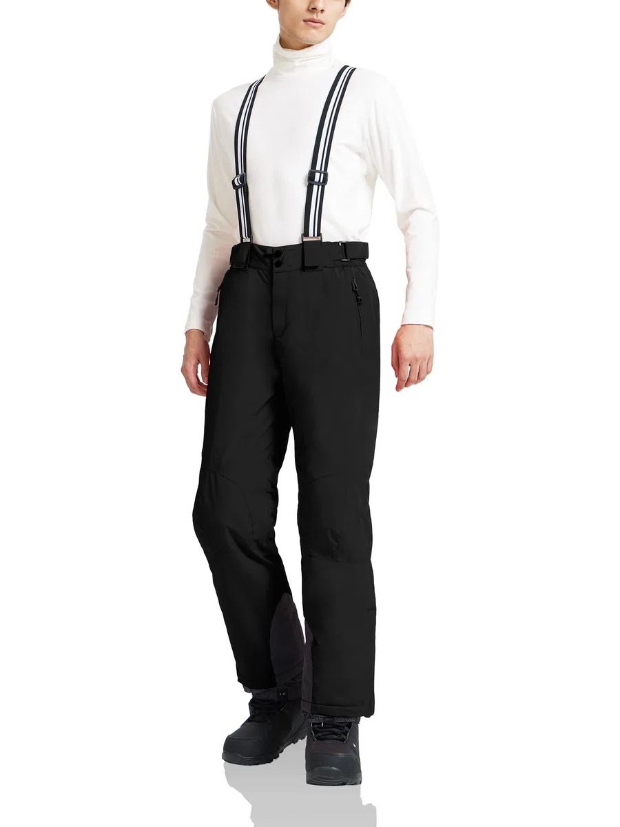 aoli ray Pantalon de Ski Homme Imperméable avec Bretelles Amovibles Pantalon de Ski de Fond Homme Pantalon de Polaire Coupe pour Ski/Patinage/Randonnée