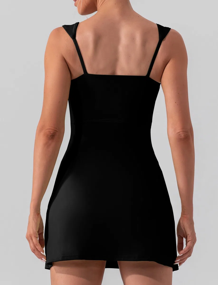 SEAUR Robe de Tennis Femme Robe de Golf sans Manches Femme Été Robe de Sport Moulante Couleur Unie Yoga Gym Fille L