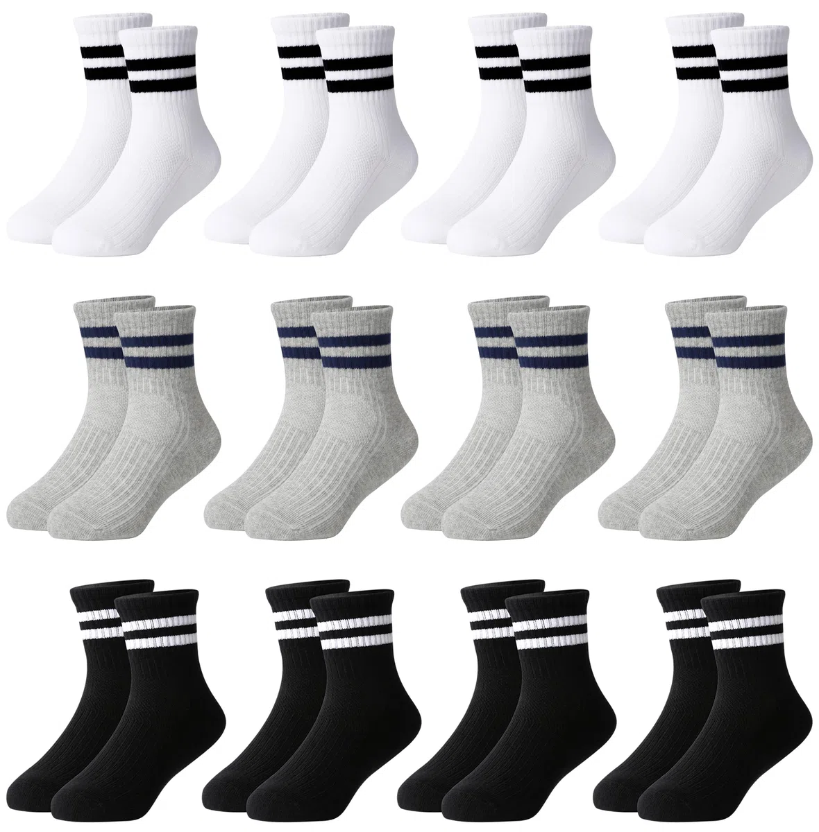 Lot de 12 paires de chaussettes de tennis unisexes en coton pour enfant garçon et fille