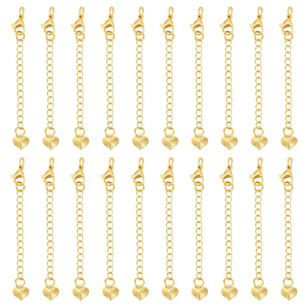 Beebeecraft 1 boîte Contenant 20 Extensions de Bracelet plaquées avec de l'or 18 carats avec Une Prolongation de chaîne à manivelle des fermoirs mousquetons et des Boucles de chaîne en Forme de cœur