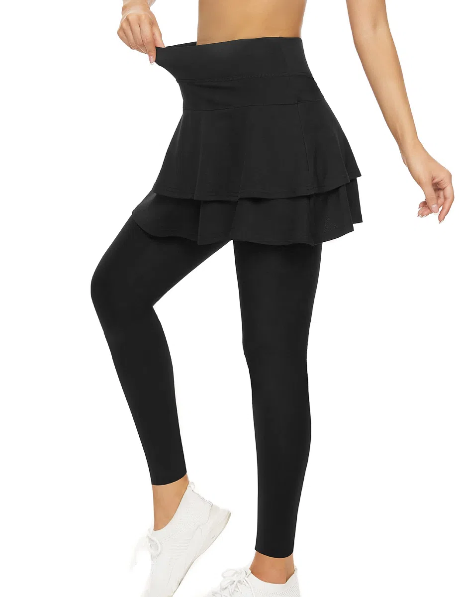 WOWENY Jupes de Sport Femme avec Poche, Femmes Jupe Basique Plissée Patineuse Fille Elastique Court Mini Jupe, Short Short Tennis Golf Entraînement Sports Pantskirts