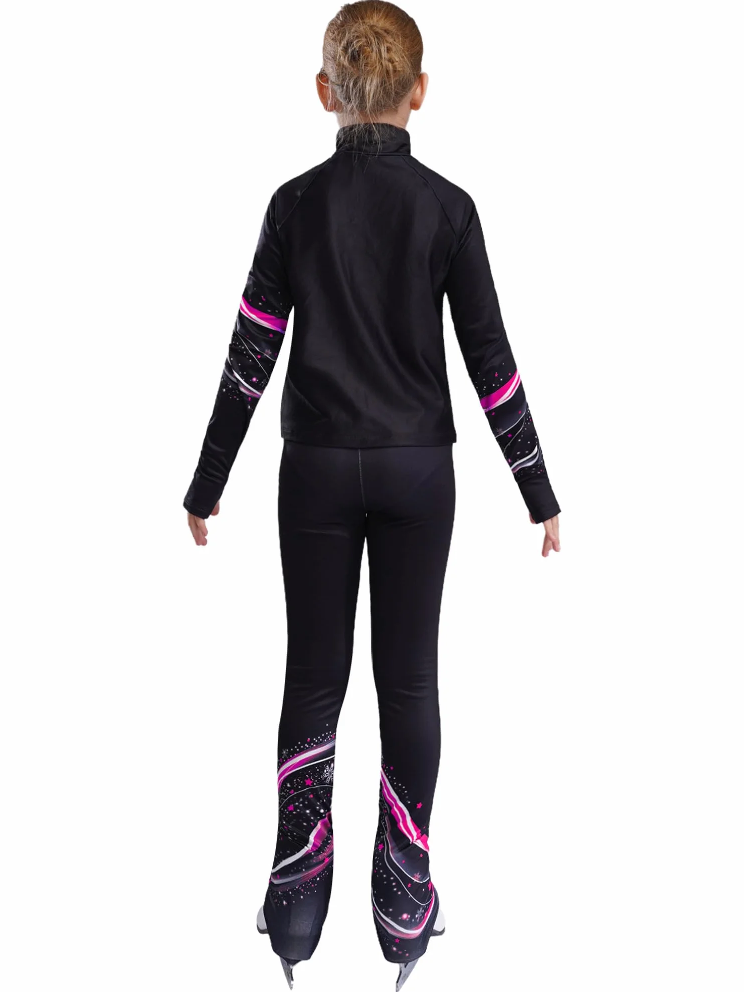 ranrann Ensemble Patinage Artistique Fille Veste Chaud Polaire avec Pantalon Collant Legging Tenue Patinage sur Glace Sport A Rose vif 5-6 ans