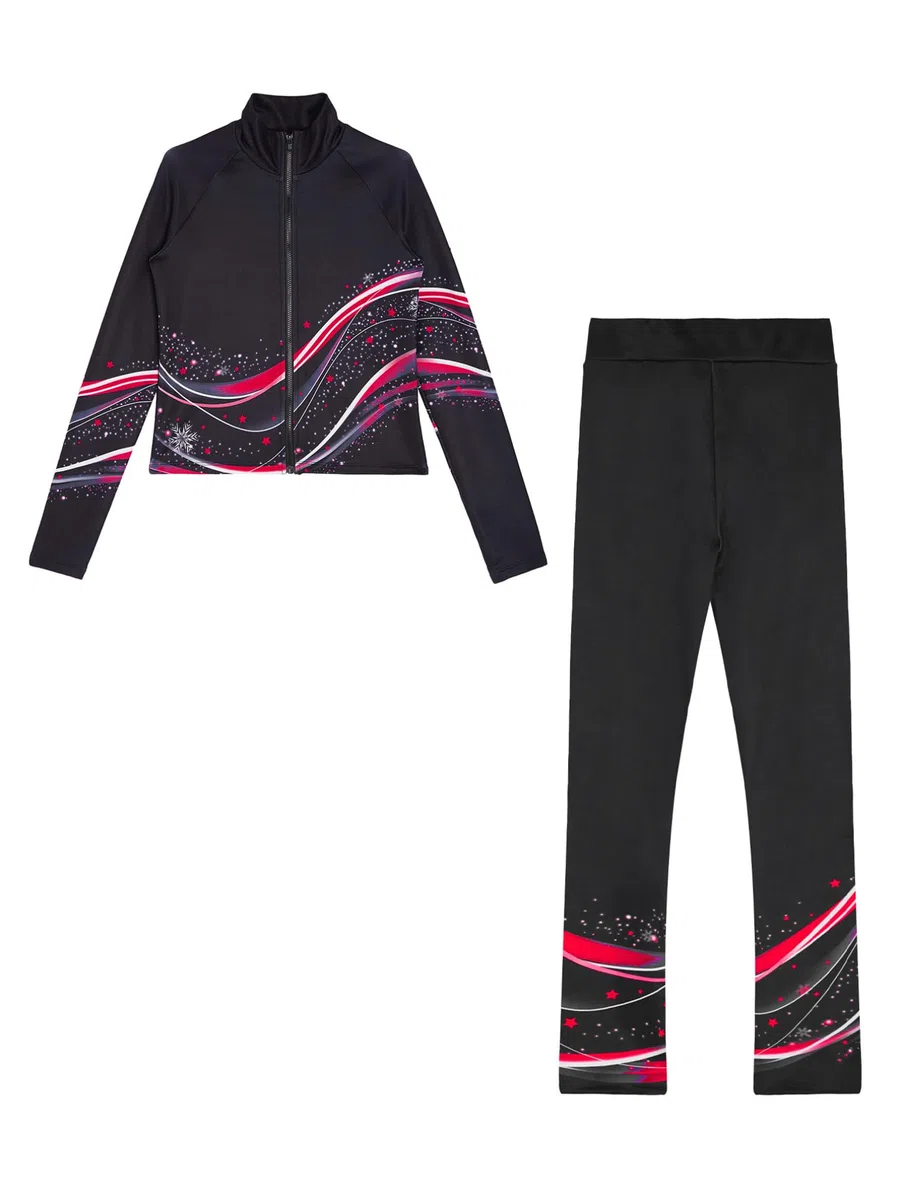 ranrann Ensemble Patinage Artistique Fille Veste Chaud Polaire avec Pantalon Collant Legging Tenue Patinage sur Glace Sport A Rouge 5-6 ans