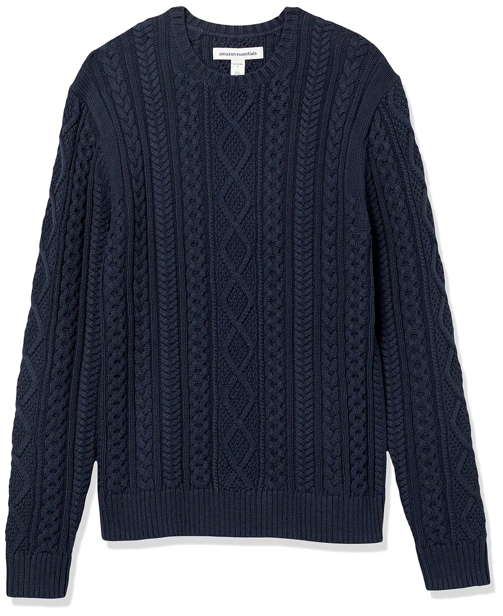Amazon Essentials Homme Pull Ras-du-Cou Torsadé, Type Côtes Anglaises, à Manches Longues, 100% Coton