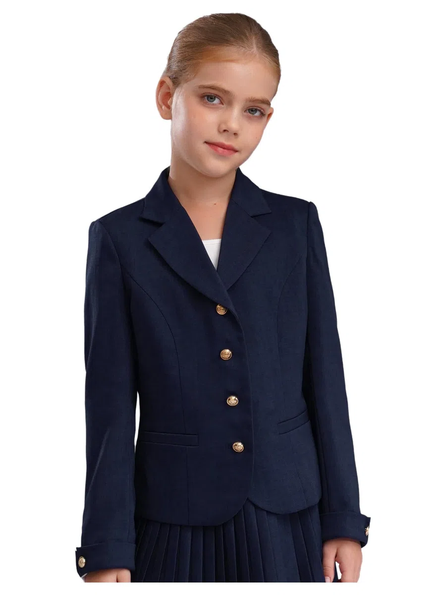 TTAO Blazers D'uniformes Scolaires Enfant Fille Veste Blazer Manches Longues Col à Revers avec Poches Extérieur Veste Blazer Décontractée 5-16 Ans