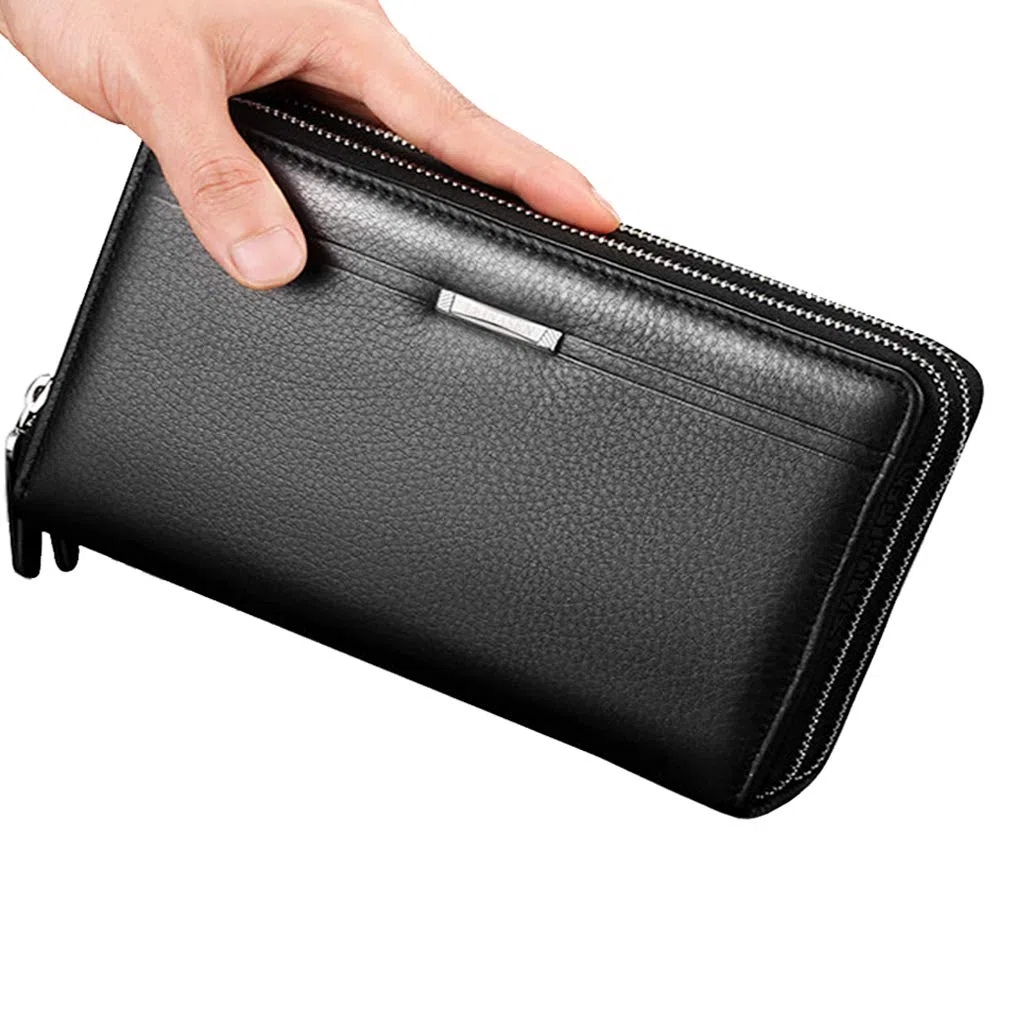 Vintage Cuir Sac à Main Portefeuille D'embrayage Pour Hommes Phone Titulaire Sac De Poignet Wristlet Poche à Monnaie Business Noir