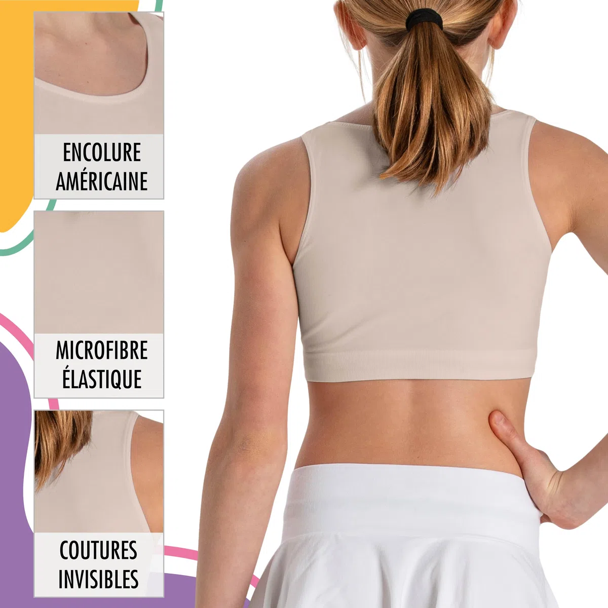 Risalti Brassiere Fille Américaine Microfibre 3Pcs - Top Fille, Crop Top Fille, Crop Top Enfant Fille, Soutiens-Gorge Fille, Brassière Fille, Top Sport, Free Bracelets - Made in Italy