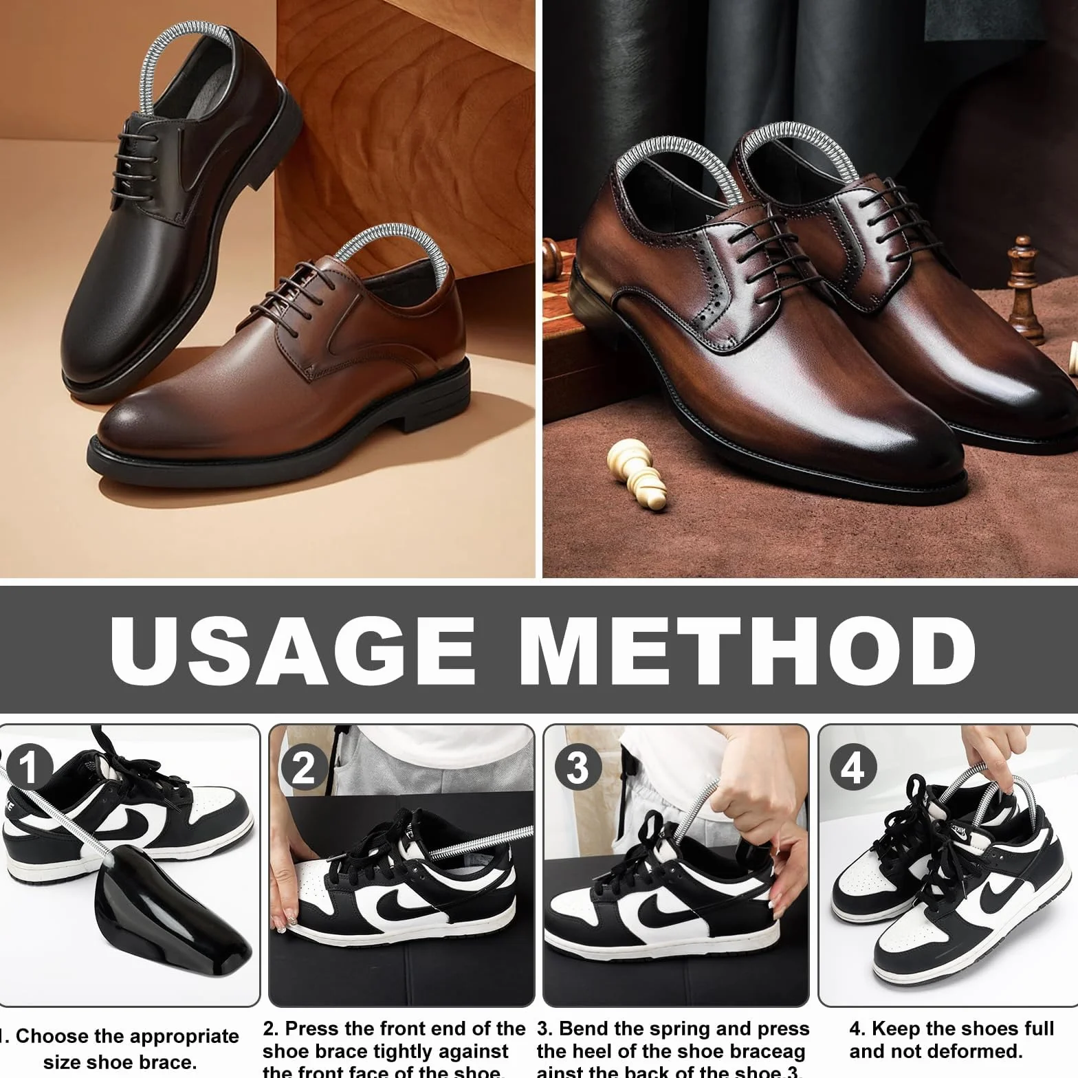 UCAMP Lot de 8 Paires Embauchoirs en Plastique - Embauchoirs Chaussures Avec Ressort Spirale,Forme Chaussure,D'embauchoirs en Plastique à Longueur Réglable Taille Homme, 38 À 47, Noir