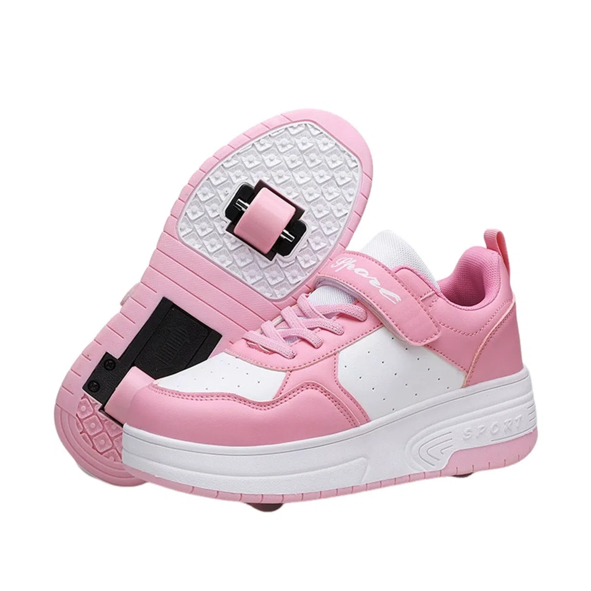 Surwin Chaussures roulettes Enfant, Chaussures de Skateboard Fille Garçon avec Roues Arrière Rétractables, Boucle en Nylon Basket à roulettes Sneakers Roller, 30 EU-40 EU