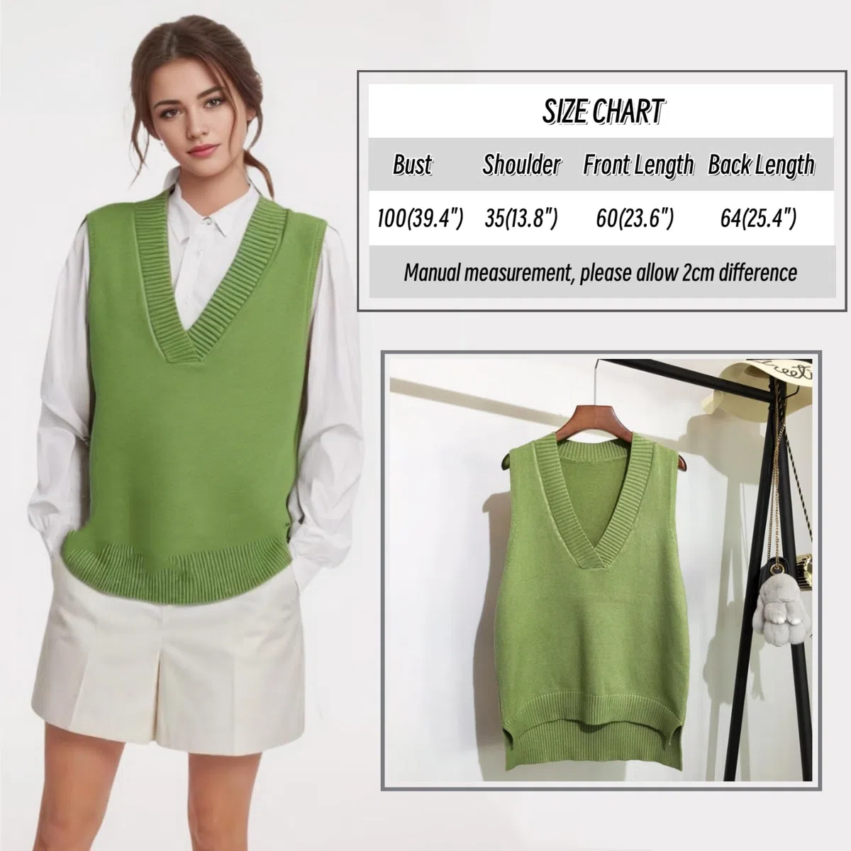 Dawwoti Femme Pulls sans Manches Col V Gilet Sweat Tricot Gilet Top Ourlet irrégulier Couleur Unie