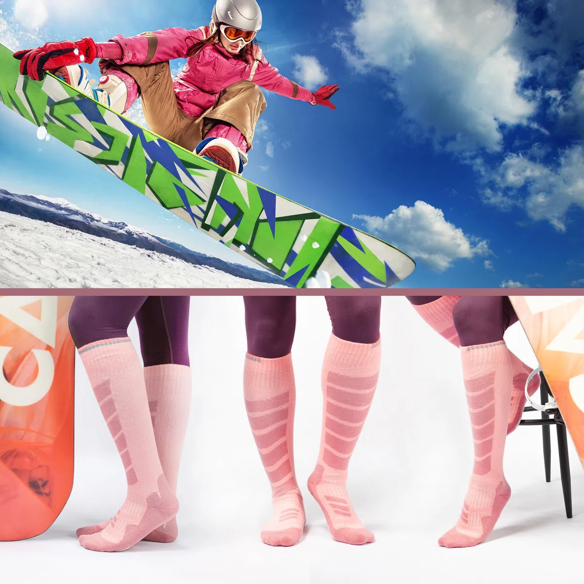 ineepor 2 Paires Chaussette de SKI Laine Alpaga Pour Hommes et Femmes, Chaussettes Thermiques d'hiver de Contention pour Ski, Randonnée, Cyclisme, Sport