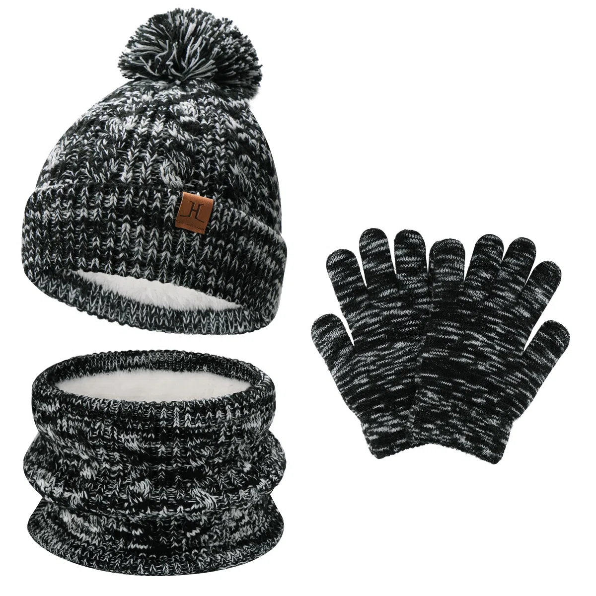 Bebes Enfants Bonnet Pompon Hiver Echarpe Gants Ensemble Cache-Cou avec Polaire pour 0 3 6 Mois 0-8 Ans Cadeaux pour Filles Garçons