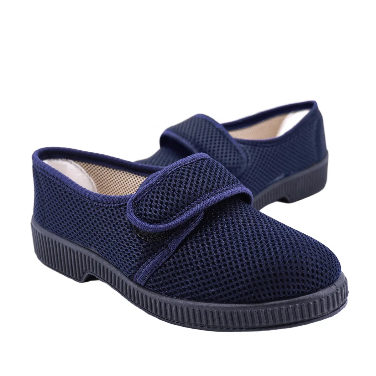 JOMIX Chaussons Homme avec Fermeture à Scratch Chaussures Diabétiques Confortable en Maille Respirant Pantoufles de Confort Semelle Antidérapante pour Loisirs