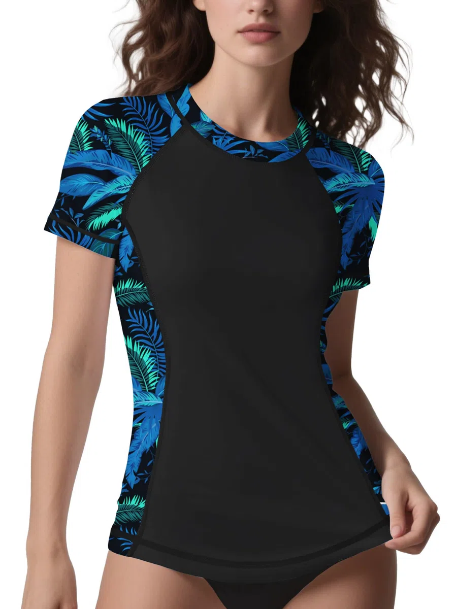 ANGEL CITIZ Rash Guard Femme Anti UPF 50 + T-Shirt de Plage Respirant Manches Courtes, Séchage Rapide Protection Solaire pour Surf Natation et Voyage