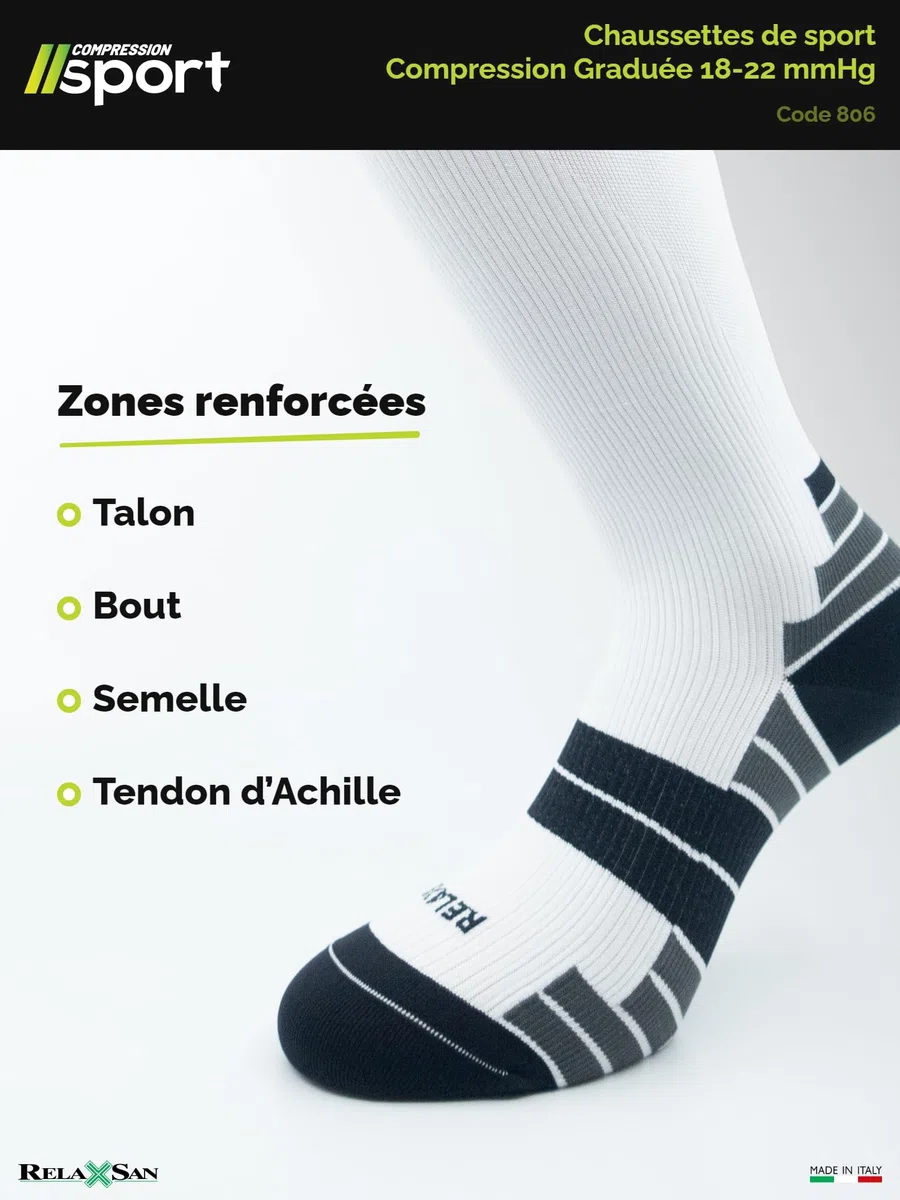 Relaxsan Chaussettes de Contention Femme et Homme, Sport et Running, Compression 18-22 mmHg, Made in Italy, 806