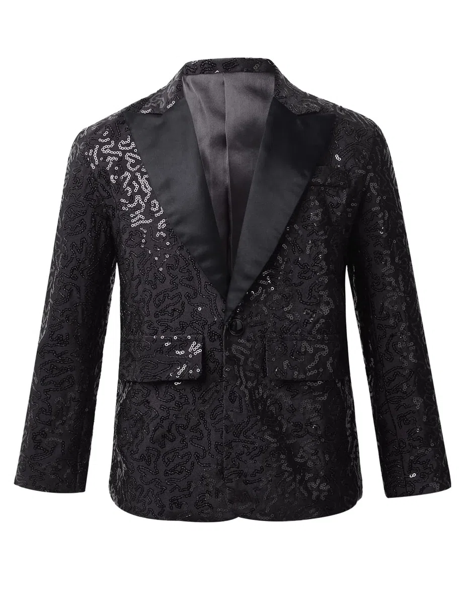 inhzoy Enfant Garçon Costume Paillette de Mariage Manches Longues Élégant Sequin Blazer Vestons Smoking Banquet Party Formal Gentleman Brillant Costume