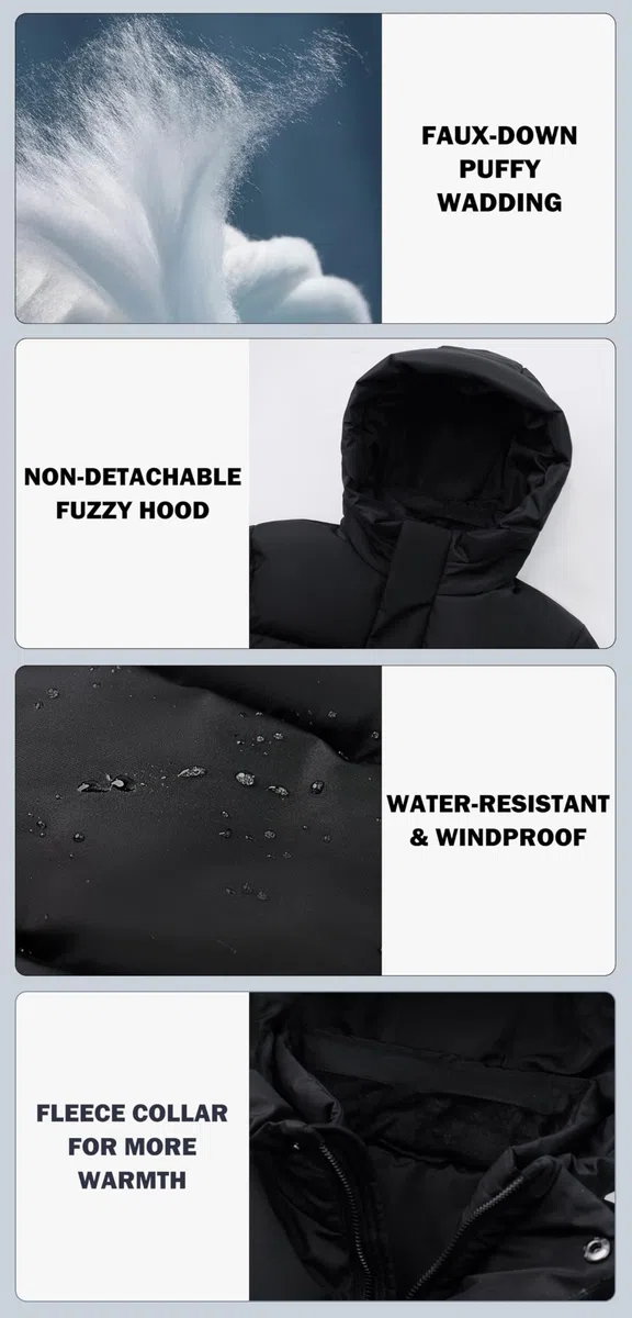 SOLOCOTE Manteaux d'Hiver Épais pour Grands Garçons Enfants Doudoune Polaire Lourd Imperméable avec Capuche Poignets Côtelés et Poches pour Enfants