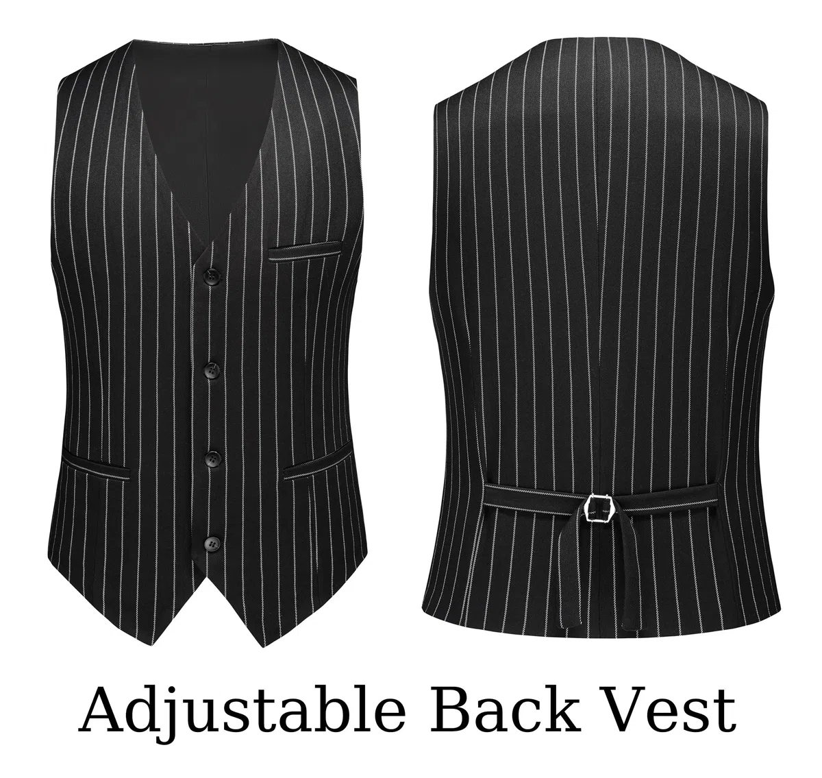 MOGU Costume 3 pièces pour homme à rayures fines Coupe ajustée Double aérations Veste de smoking Gilet et pantalon