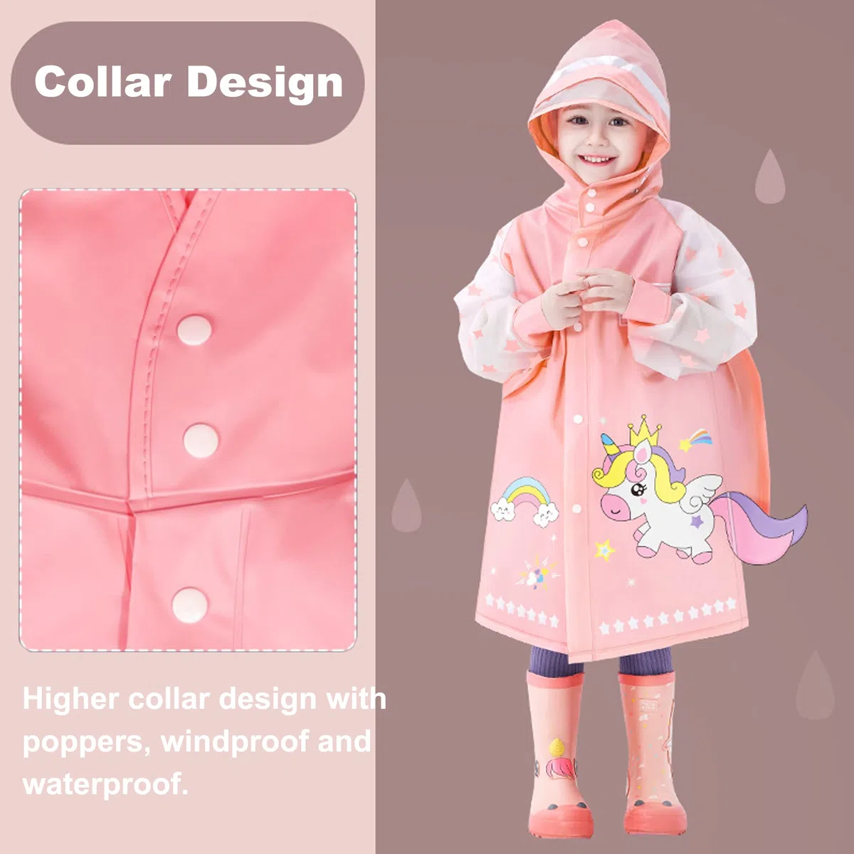 Fewlby Enfants Imperméables, Fille Garçon Poncho de Pluie Manteaux Imperméables Veste de Pluie à Capuche Réutilisable Cape de Pluie Vêtements de Pluie, 7-8 Jahre