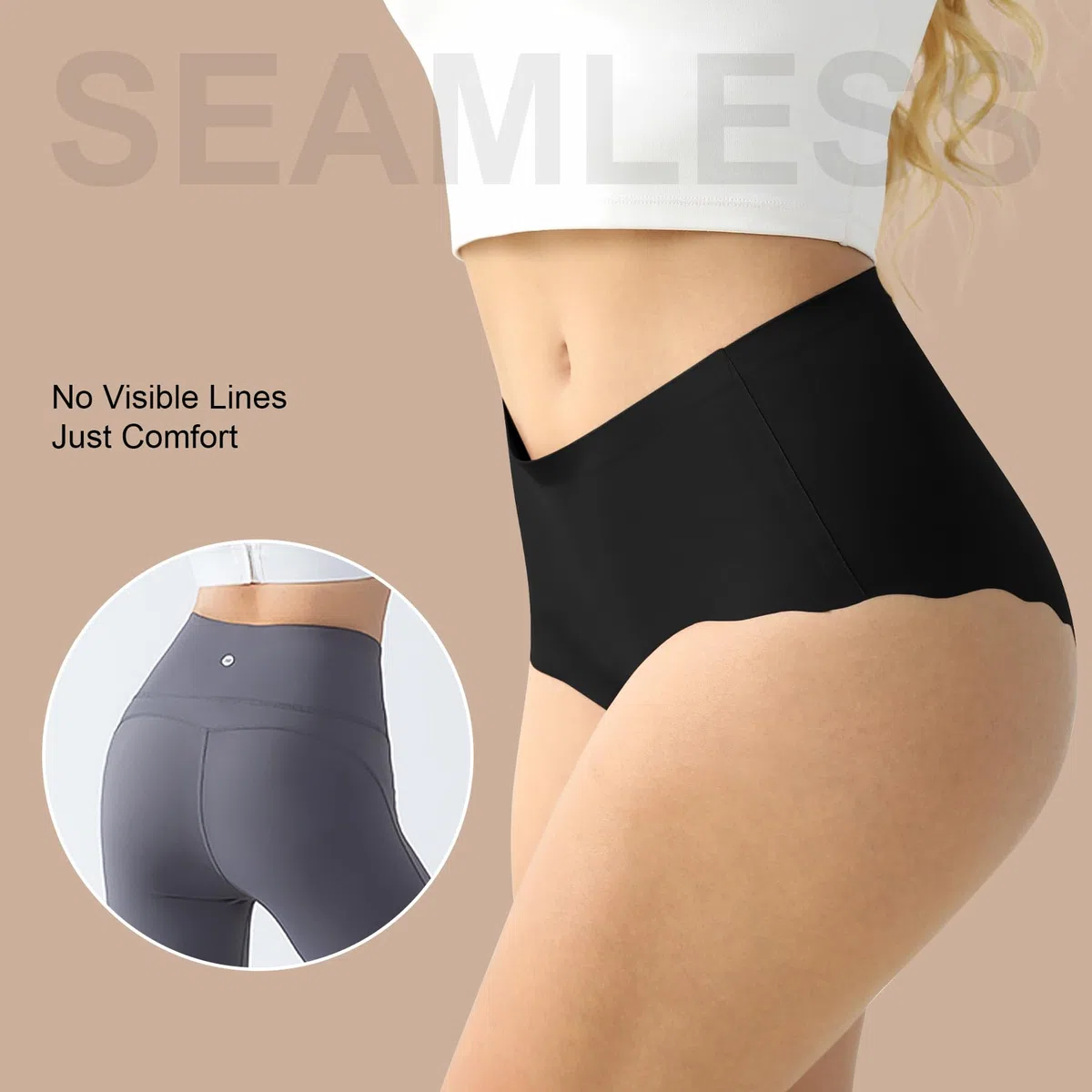 Lot de 6 culottes sans couture pour femme - Respirantes - Taille haute - Confortables - Anti-humidité - Bords ondulés - Couverture complète