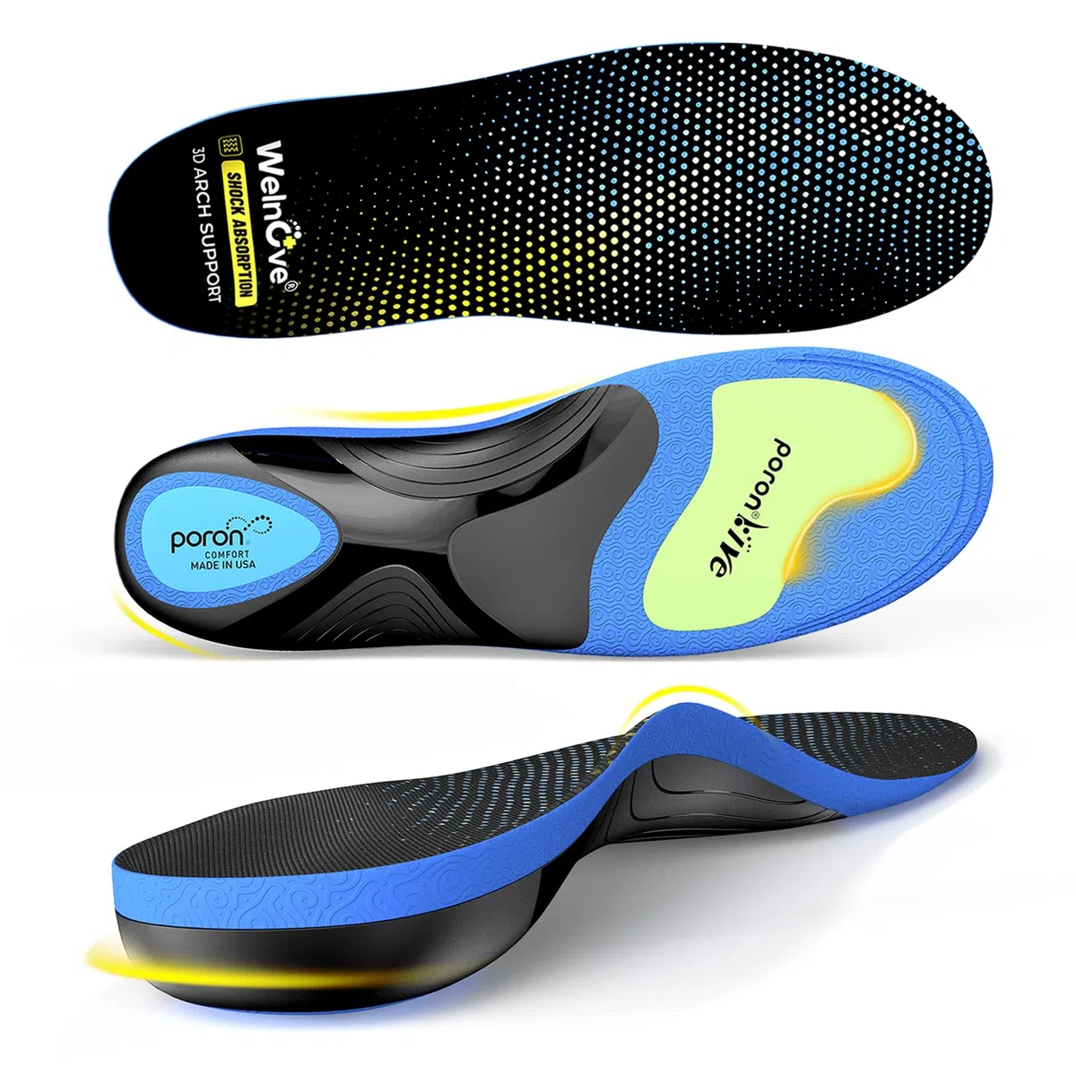 Fasciite plantaire travail haut arc semelles - Welnove 220 + LB Heavy Duty semelleS pour soulager la douleur au pied flat foot, semelles orthopédiques pour la plupart des chaussures hommes femmes (L)