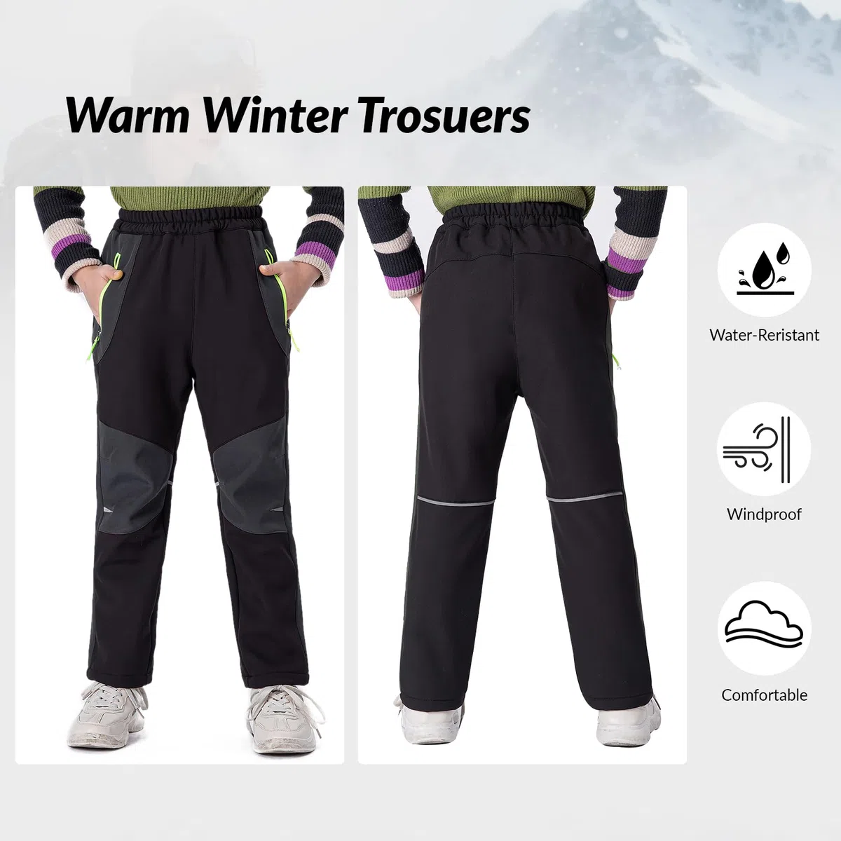 LHHMZ Pantalons d’extérieur garçon Pantalons de randonnée, Pantalon de Marche d’Hiver doublé Polaire, Pantalon de Ski de randonnée d’Hiver épaississant imperméable