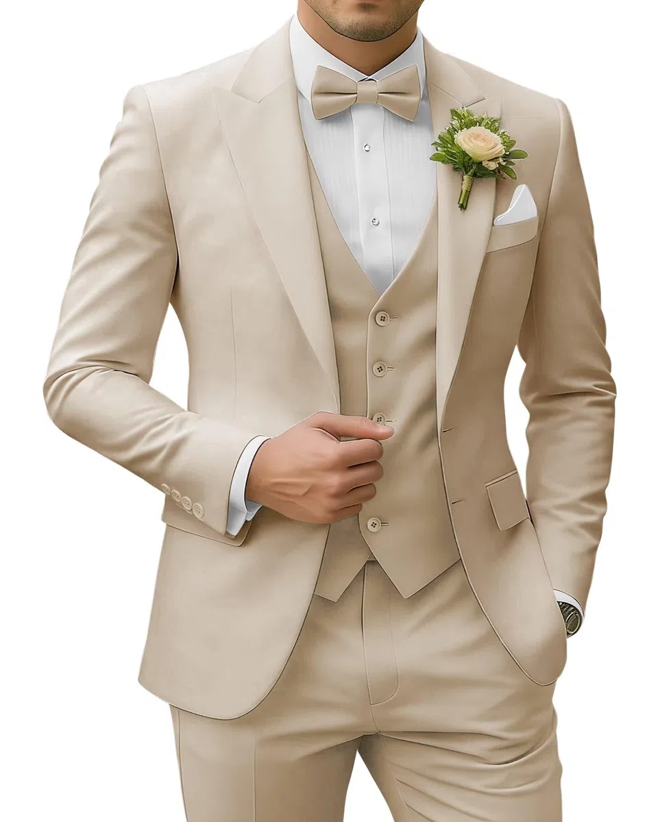 Costume 3 pièces pour homme, coupe ajustée, revers en pointe, blazer à 2 boutons, veste, gilet, pantalon, pour mariage, affaires, bal de fin d'année, fête