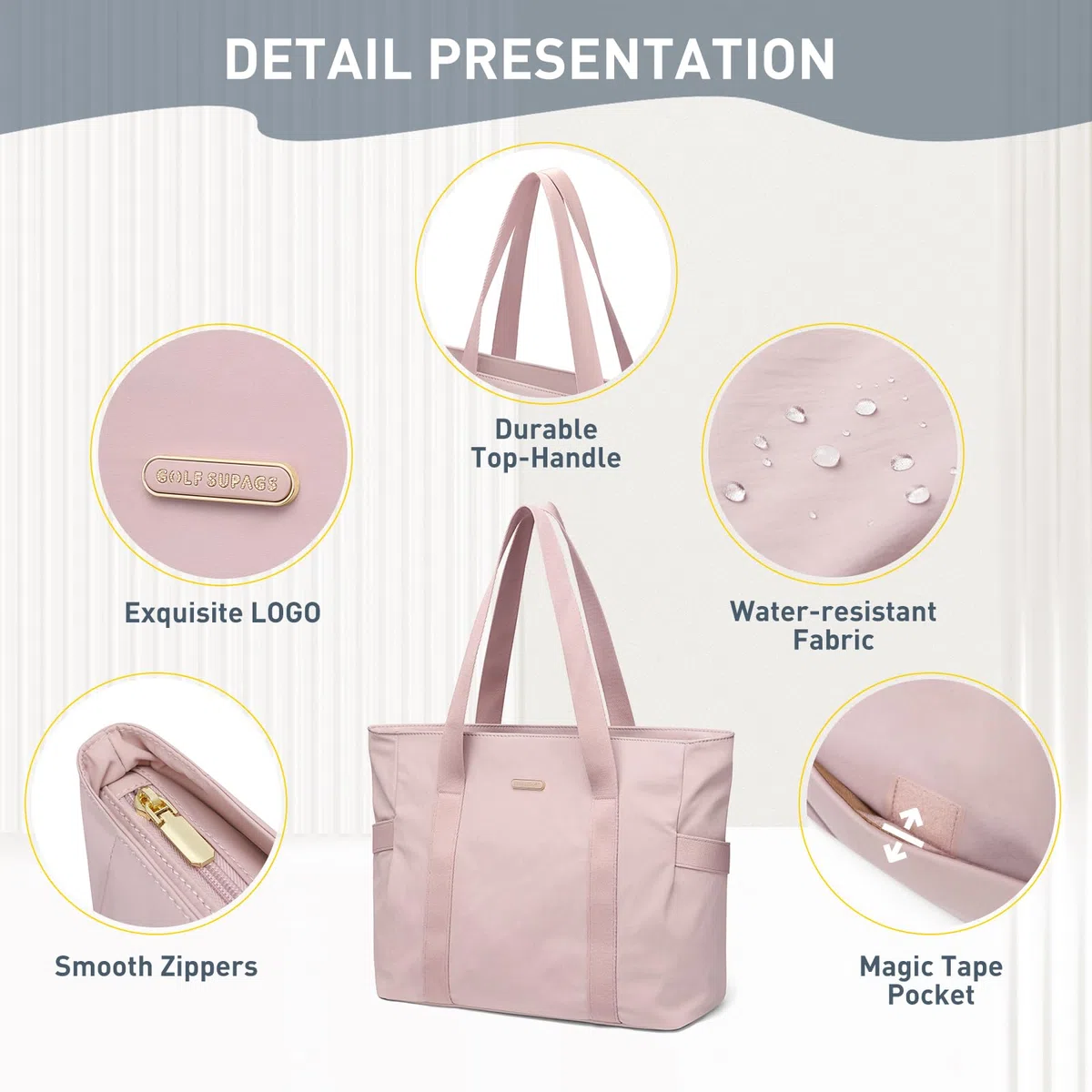GOLF SUPAGS Sac Fourre-Tout pour Femme Sac à Main Portés Épaule Léger Sac à Bandoulière Multifonctionnel de 14 Pouces Sac à Main Décontracté pour Travail, Études, Voyages