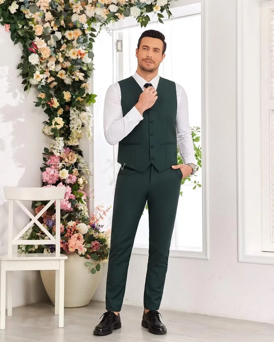Costume 3 pièces pour homme, coupe ajustée, revers en pointe, blazer à 2 boutons, veste, gilet, pantalon, pour mariage, affaires, bal de fin d'année, fête