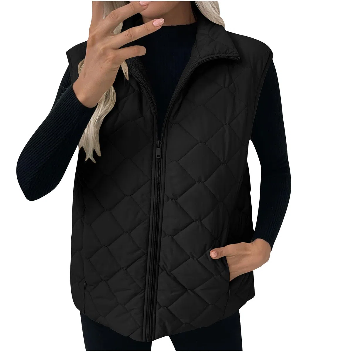 Gilet Femme Sans Manche Doublure Polaire Manteau Femme Hiver Chic Veste De Saison Avec Poche Zippé Doudoune Matelassé Sans Manches Blouson Couleur Unie Loisirs Manteaux Polaire Chaud 2025