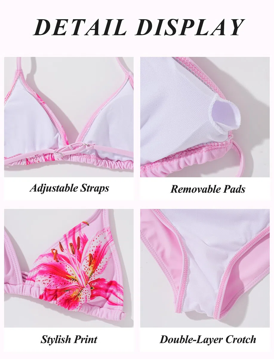 SEAUR Ensemble de Bikini Enfant avec Jupe Motif Léopard Fleurs Maillot de Bain Triangle Fille 3 Pieces Costume de Plage Été Tenue Piscine 8-12 Ans